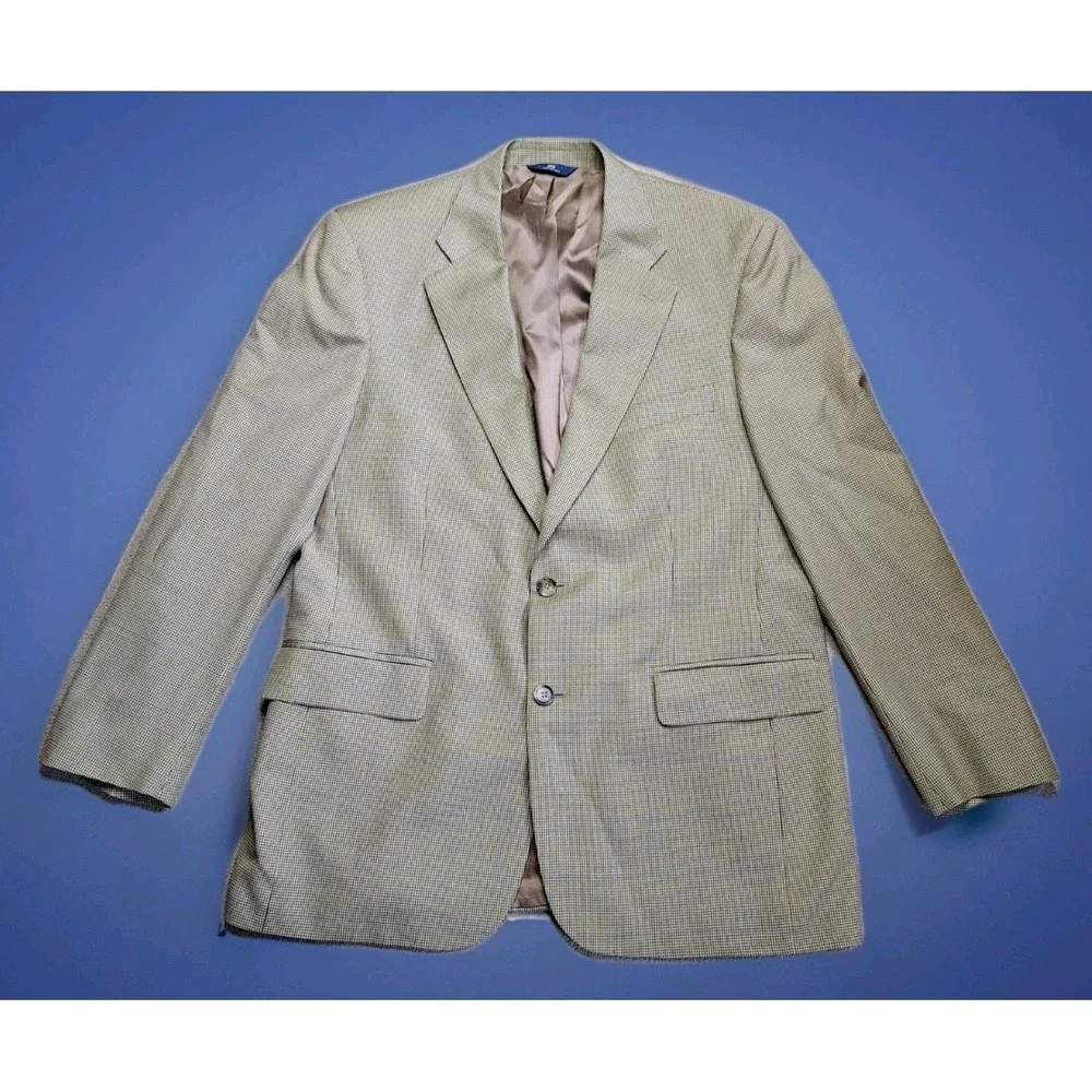 Brooks Brothers 346 Blazer Mens 42R Tan Wool Cashmere Houndstooth Sport Coat